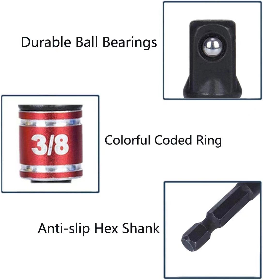 3pc Impact Socket Adapter 1/4 3/8 1/2Inch Nut Driver Sockets Hex Shank Extension