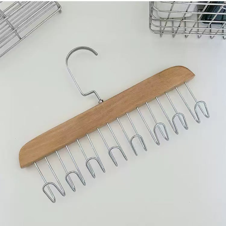 Wood Belt Camisole Clothes Hanger 8 Hooks Tie Hats Organizer Rack Storage