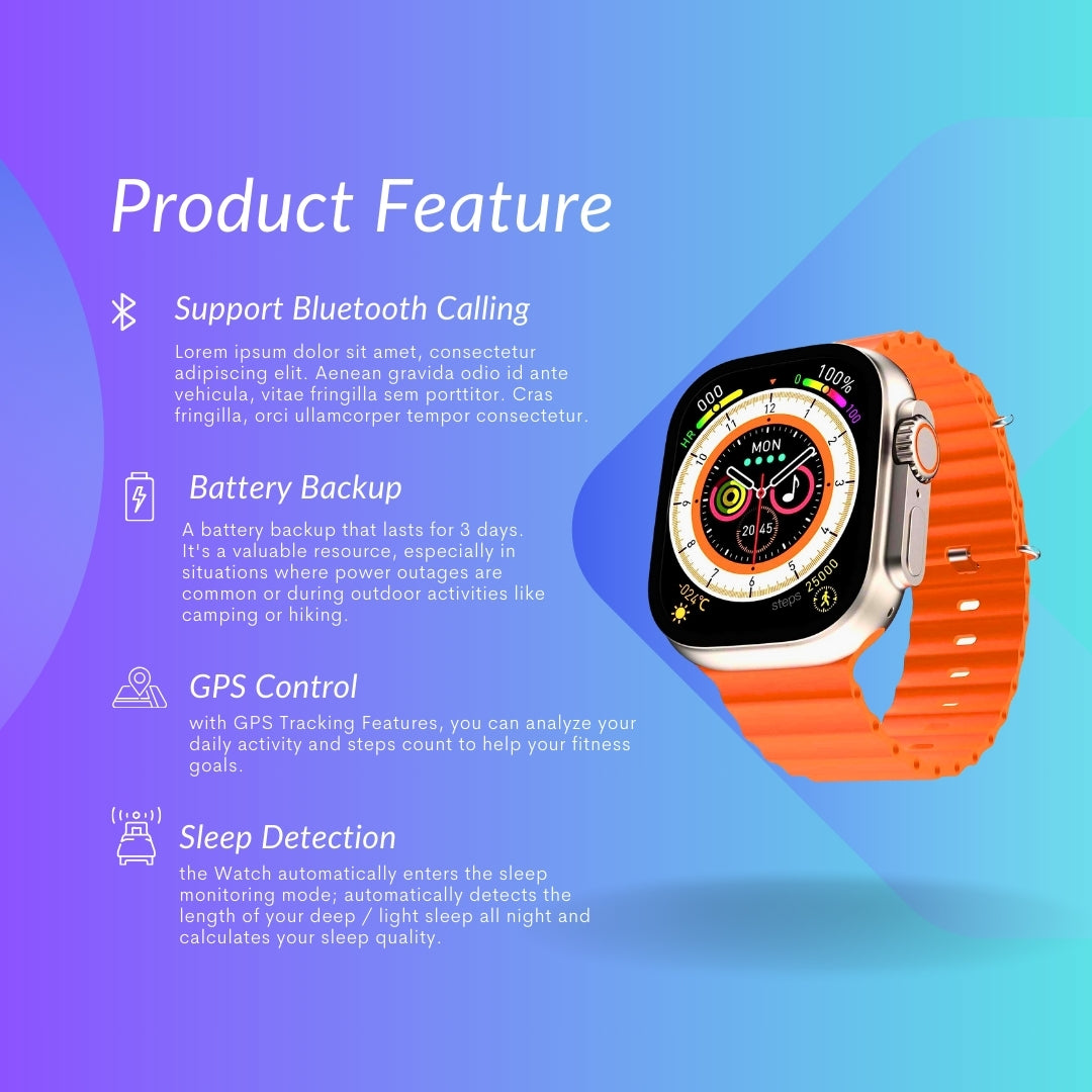 Ultra 1.99 inch Ocean Silicone Band Smart Watch Support Heart Rate