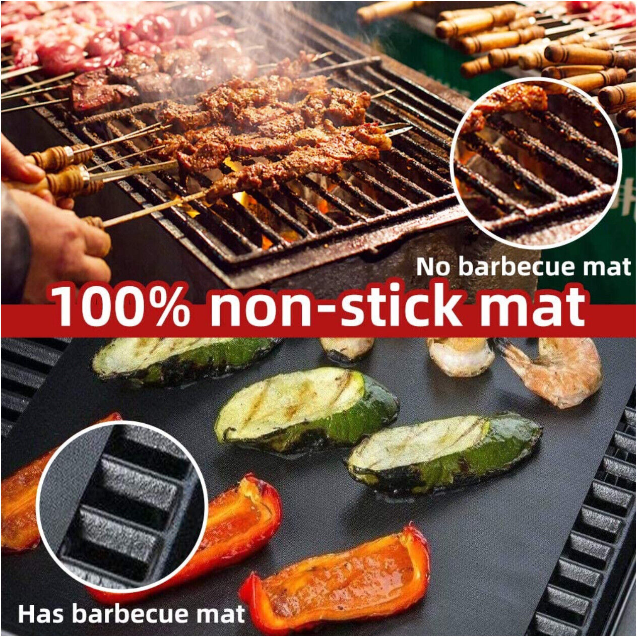 5x BBQ Grill Mats Reusable Baking Cooking Sheet Non-Stick Teflon Barbecue Pad
