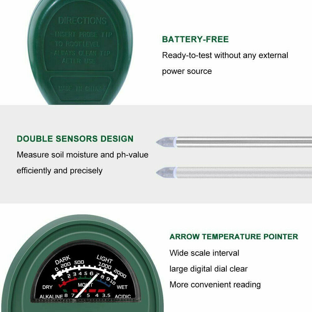 3 in 1 Soil PH Tester Water Moisture Test Meter Kit For Garden