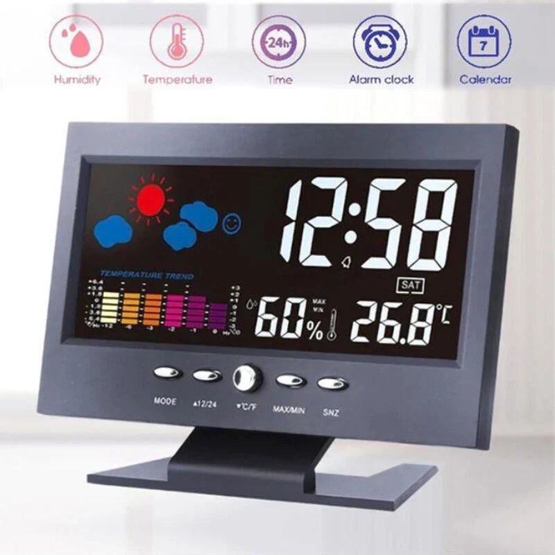Color Screen Digital Backlight Snooze Alarm Clock Weather Date Hour Humidity