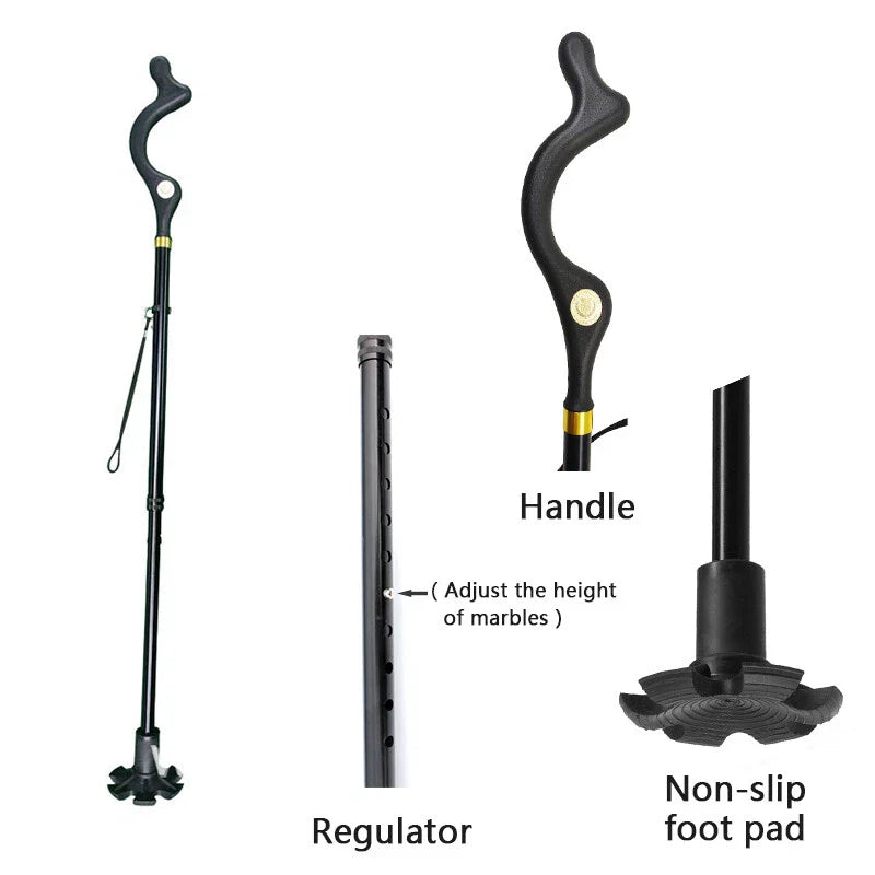 Walking Stick Foldable Posture Straight Cane Travel Adjustable Height