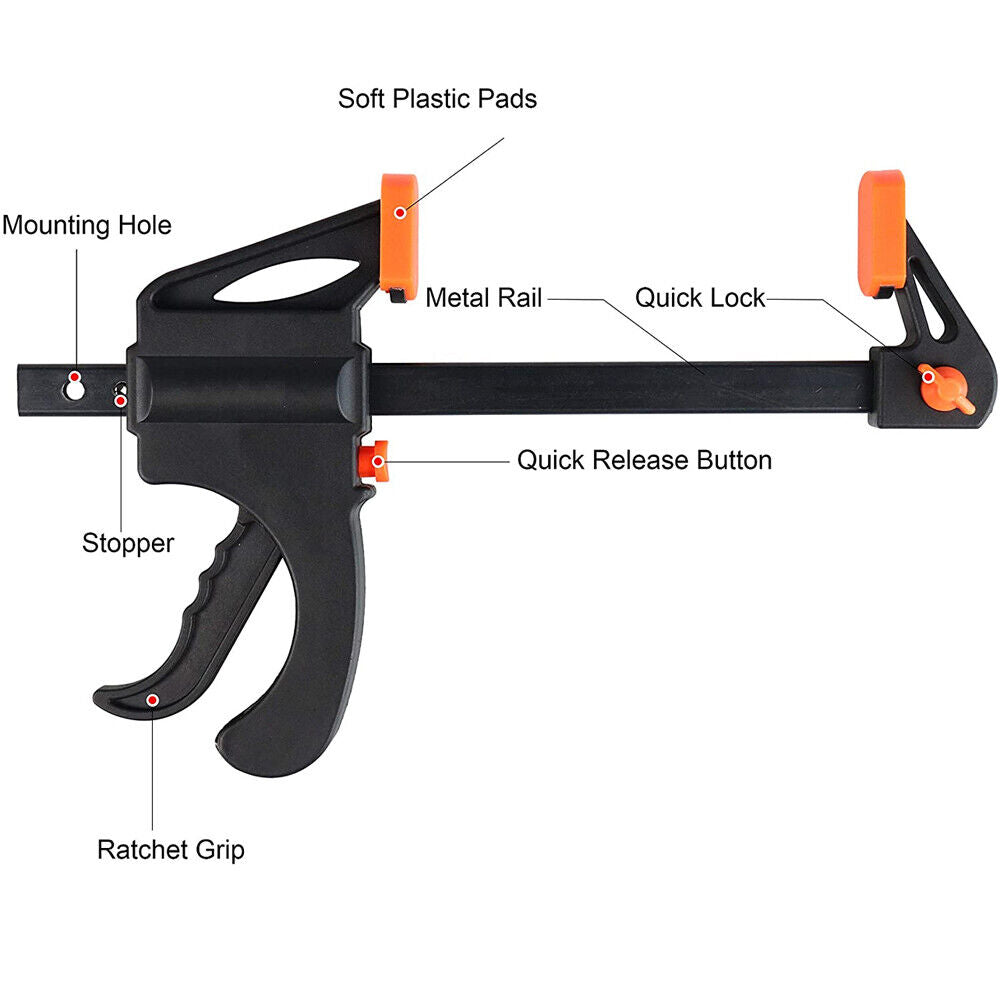 2PC 4" Quick Woodworking Clip Bar Clamp F-tyle Grip Quick Ratchet Release Squeeze Tools