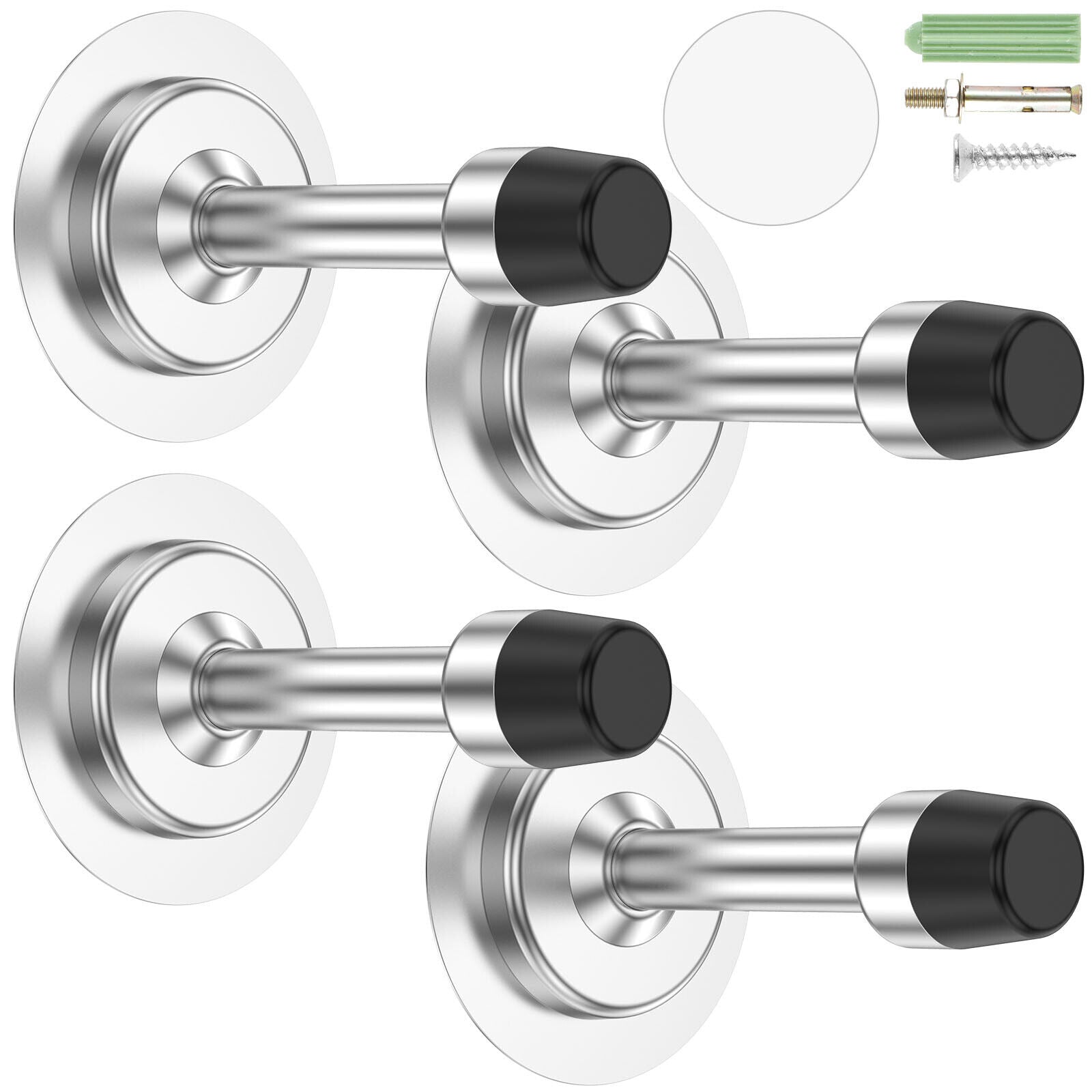 4Pcs Door Stoppers Stainless Steel Stops Wall Door Set with Screws Self Adhesive