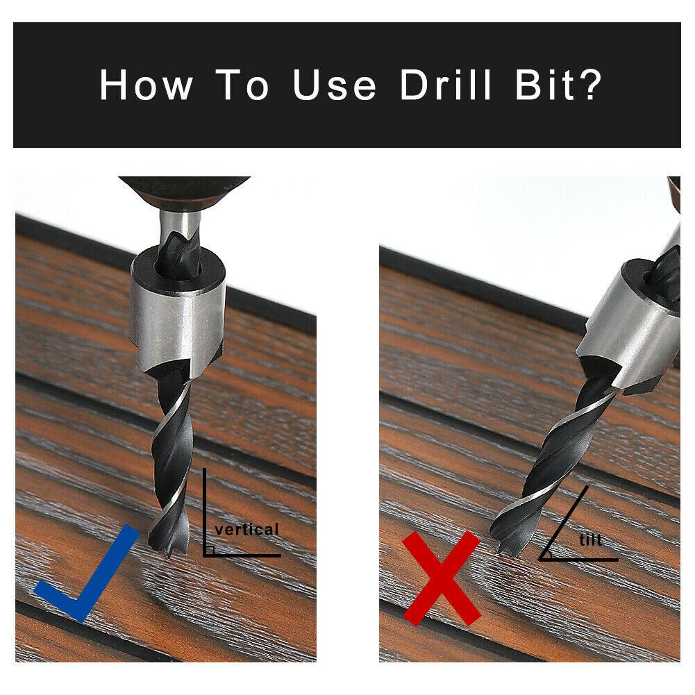 7pc Wood Countersunk Head Drill Bit Set Auger Countersink Screw Kit + 1 Hex Key