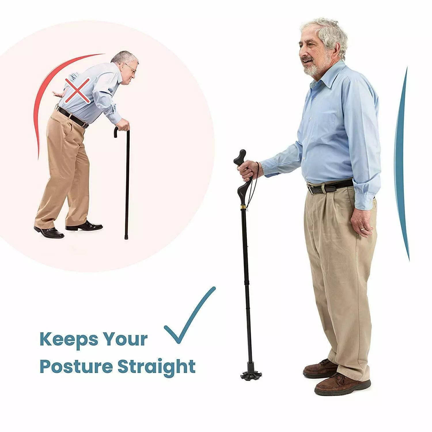 Walking Stick Foldable Posture Straight Cane Travel Adjustable Height