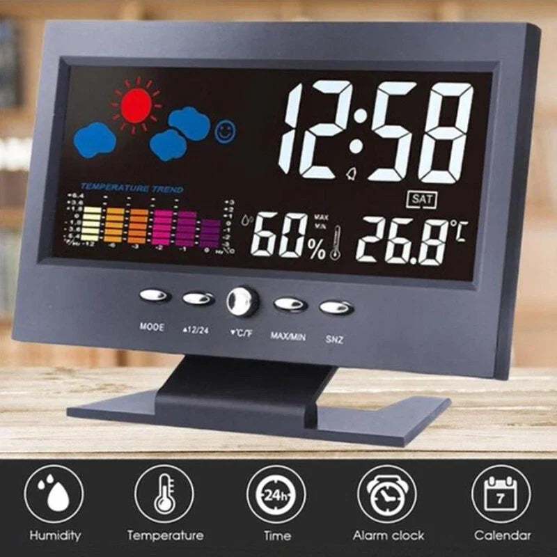 Color Screen Digital Backlight Snooze Alarm Clock Weather Date Hour Humidity
