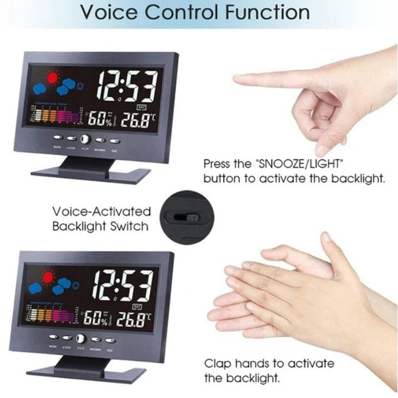 Color Screen Digital Backlight Snooze Alarm Clock Weather Date Hour Humidity