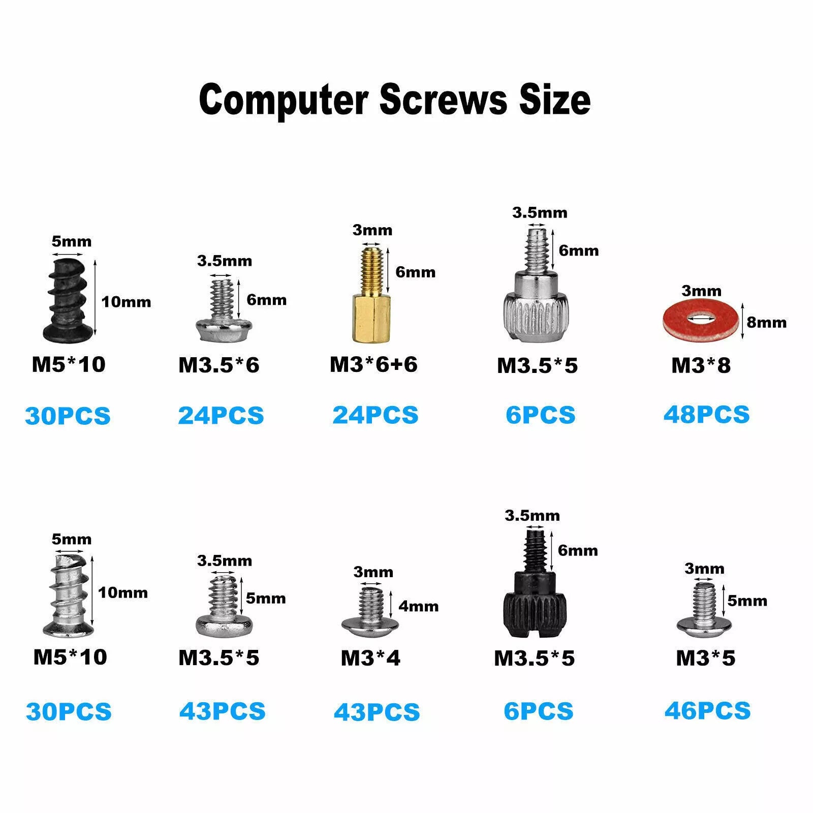 300pcs/Box Computer Screws Standoffs Kit for PC Hard Drive Motherboard Case Fan