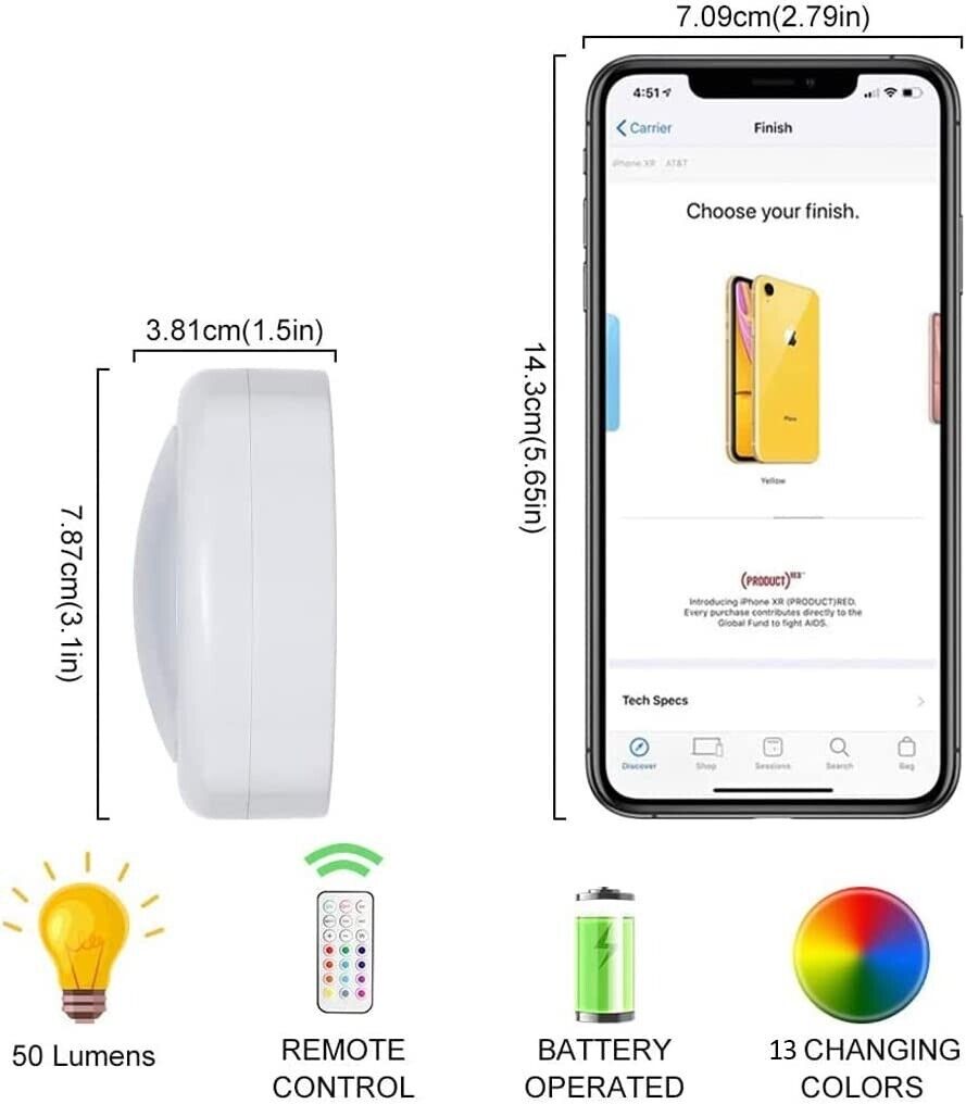 Wireless LED Light 4 Pack Remote Control RGB 16 Color Changing Cabinet Closet