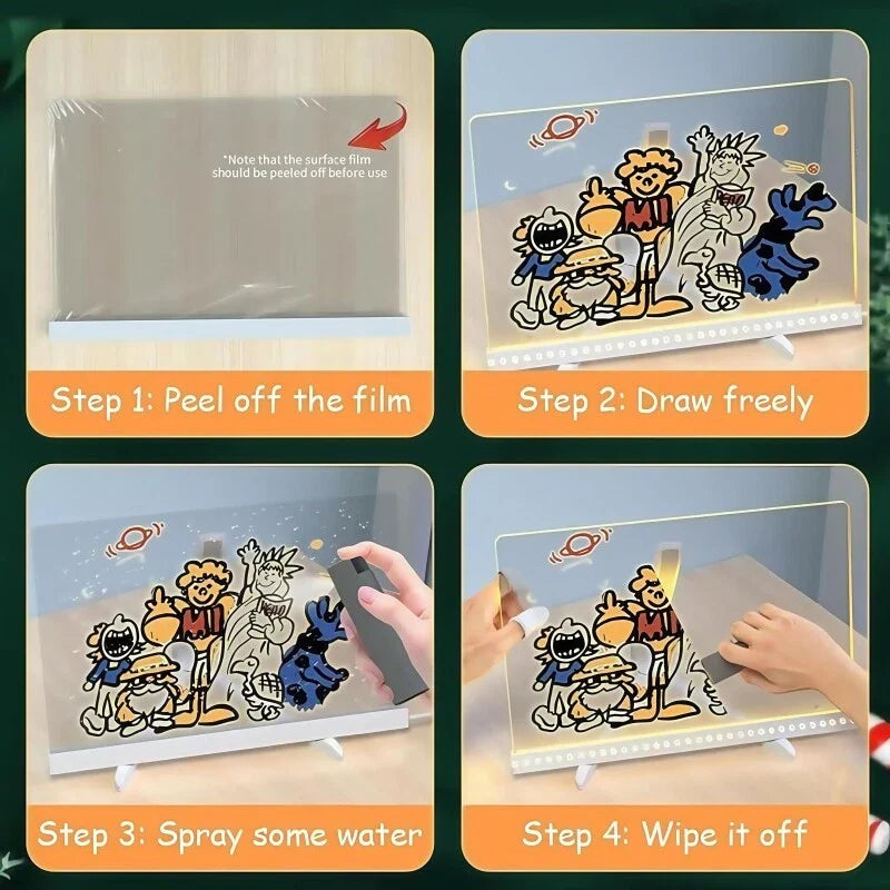 LED Message Note Board with Colors Acrylic Dry Erase Board with 7 Pens