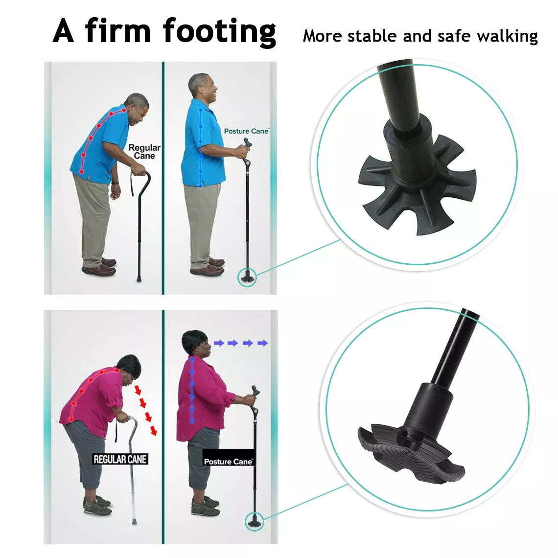 Walking Stick Foldable Posture Straight Cane Travel Adjustable Height