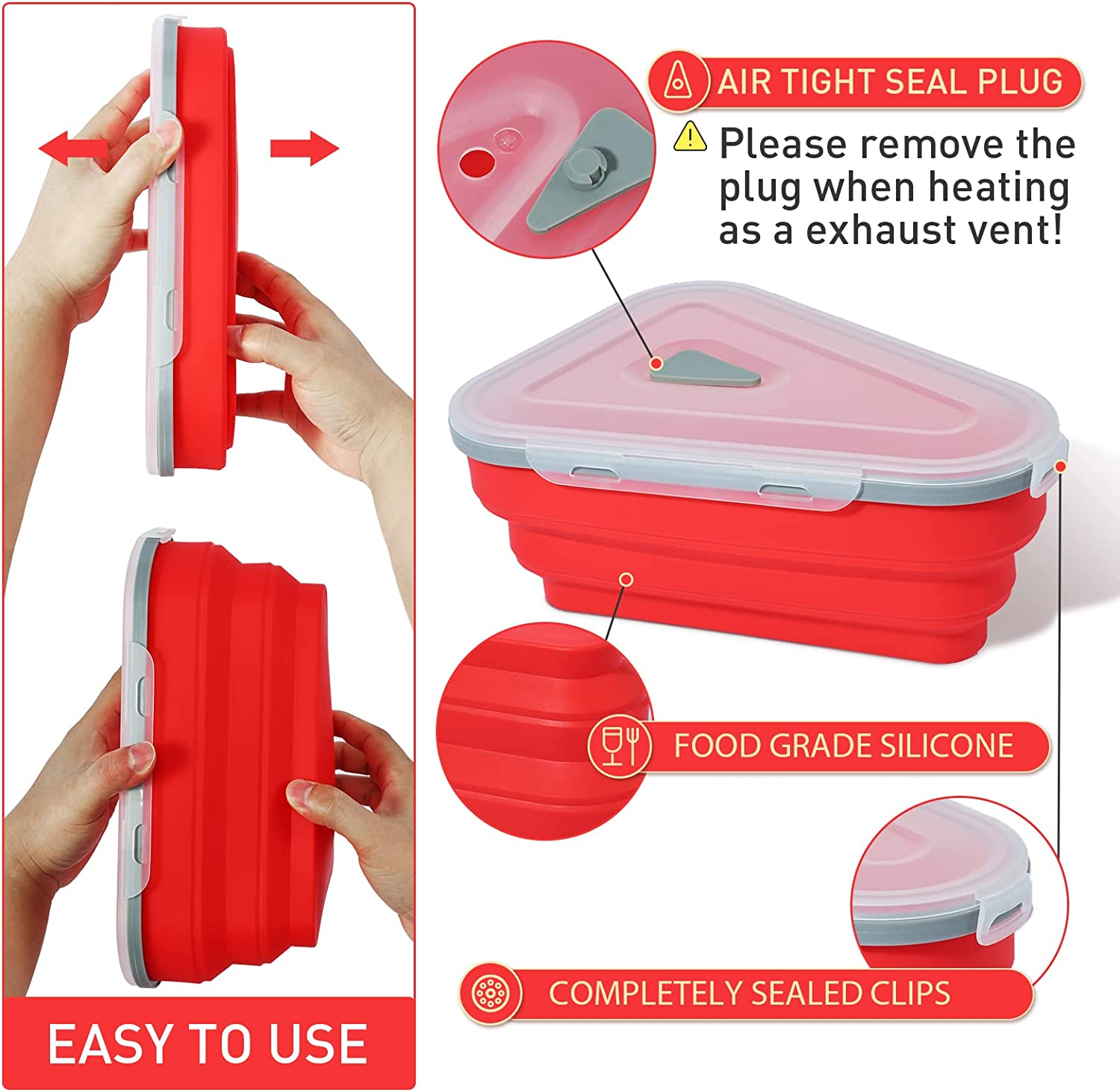 Reusable Silicone Pizza Box Collapsible Triangular Pizza Storage Container