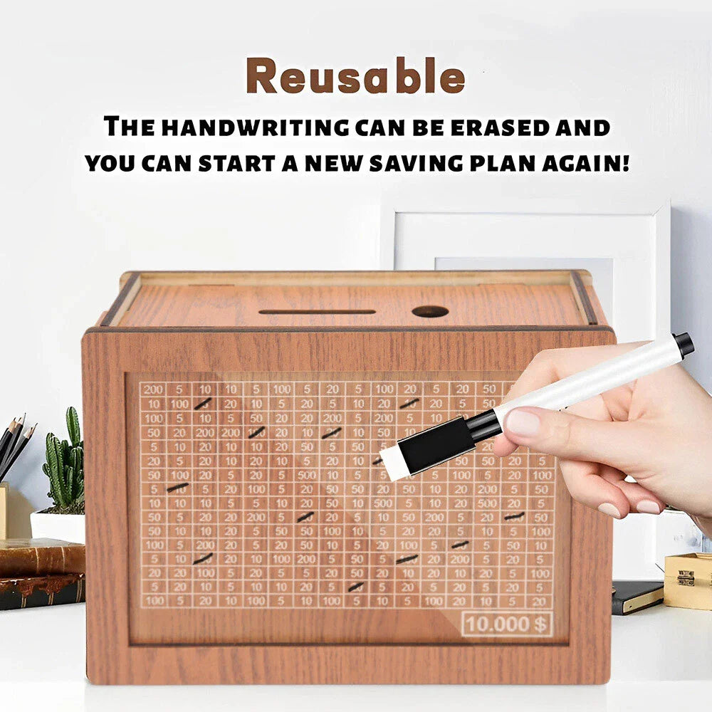 Wooden Money Box with Counter Piggy Bank Cash Coin Money Saving Box $10000