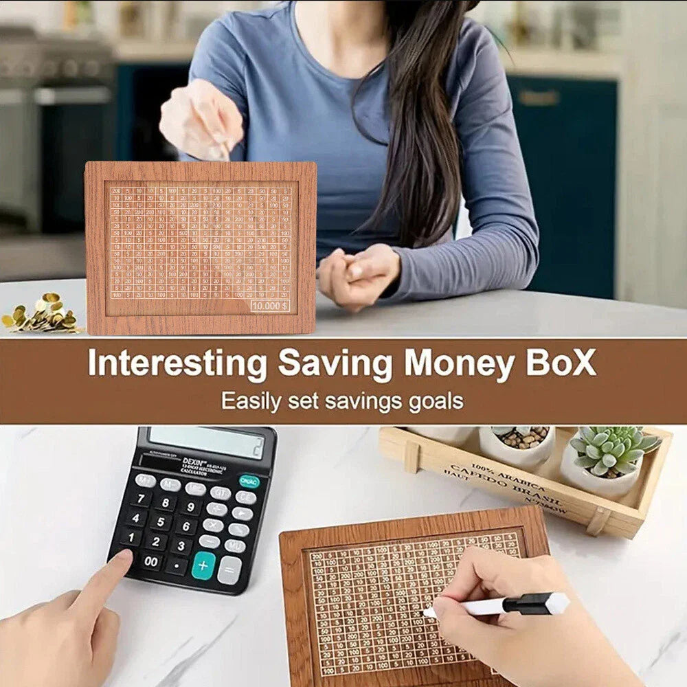 Wooden Money Box with Counter Piggy Bank Cash Coin Money Saving Box $10000
