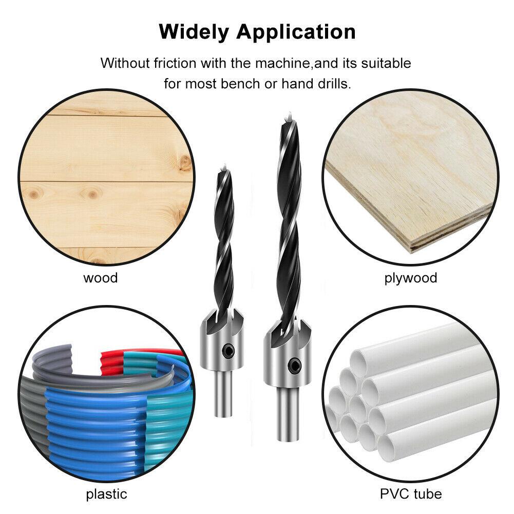 7pc Wood Countersunk Head Drill Bit Set Auger Countersink Screw Kit + 1 Hex Key