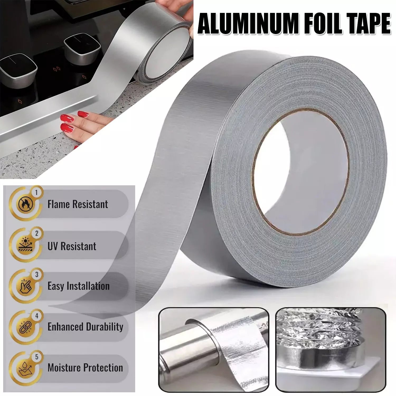 5CM x 10/20M Waterproof Tape Butyl Rubber Aluminium Foil Roof Pipe Caravan Repair Flashing