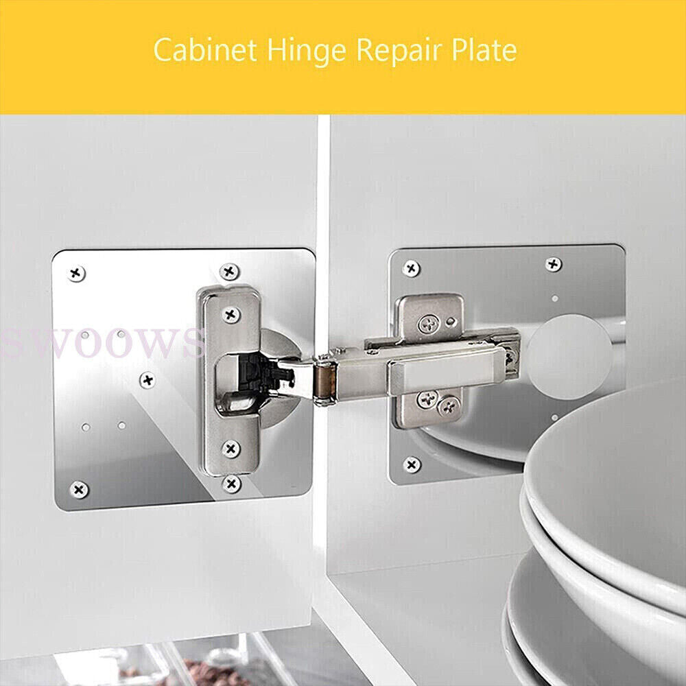 2 Sets Hinge Repair Plate Rust Resistant Steel Furniture Cupboard Repair Mount Tool
