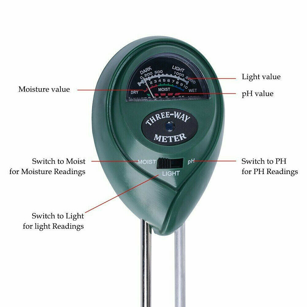 3 in 1 Soil PH Tester Water Moisture Test Meter Kit For Garden
