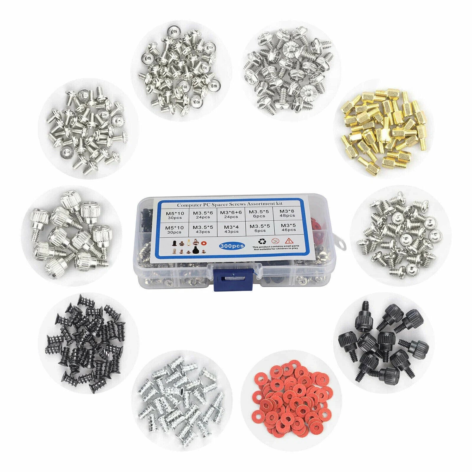 300pcs/Box Computer Screws Standoffs Kit for PC Hard Drive Motherboard Case Fan