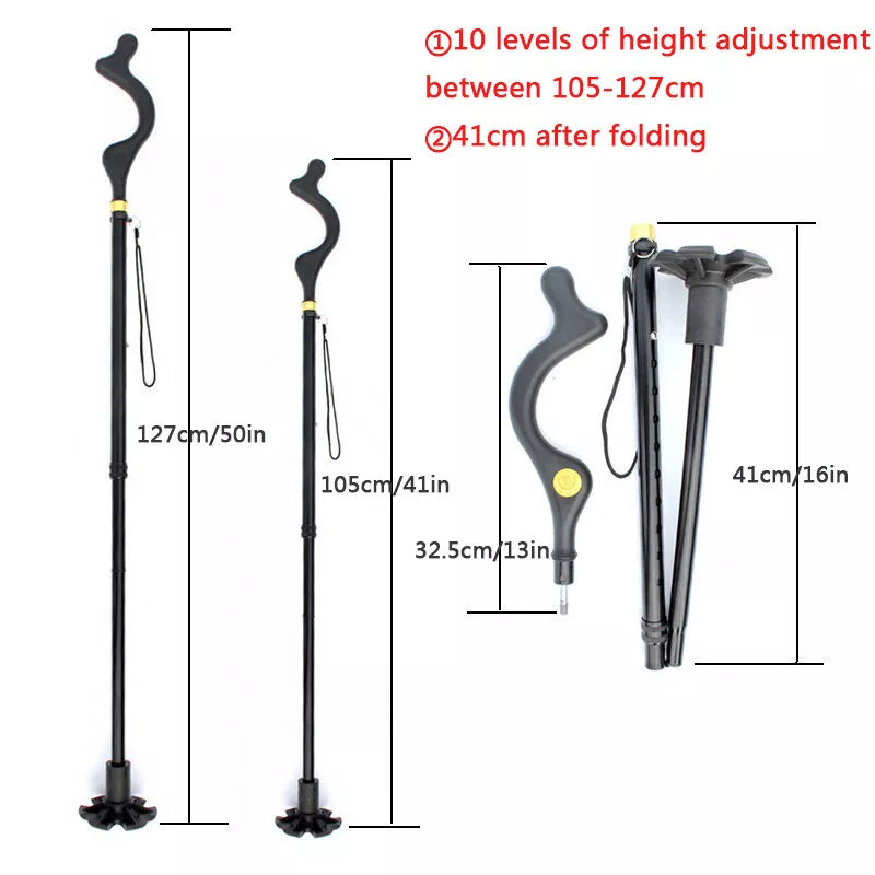 Walking Stick Foldable Posture Straight Cane Travel Adjustable Height