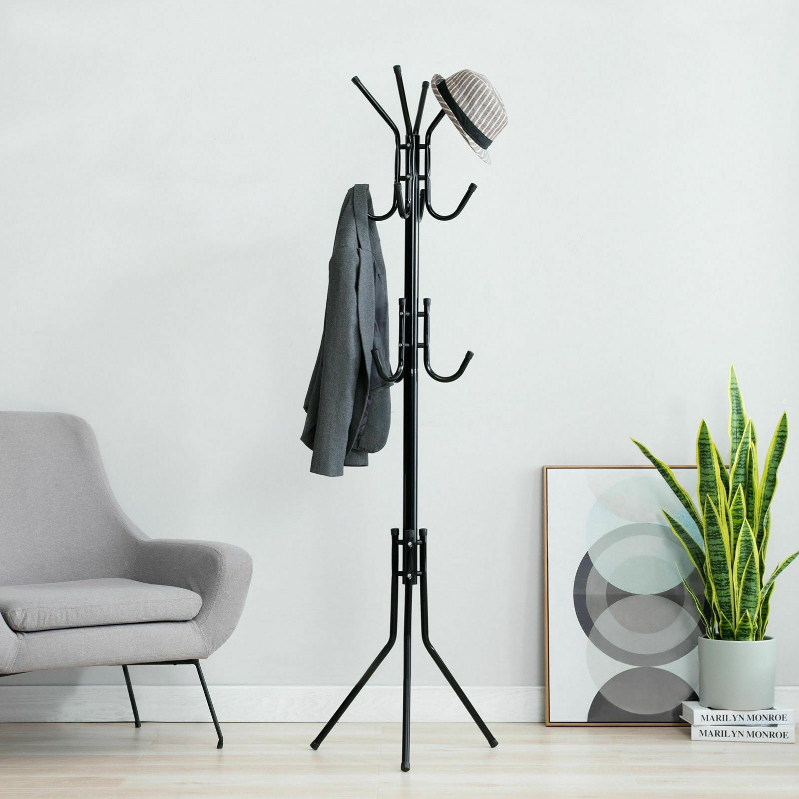 Metal Tree Style 12 Hooks 3-Tier Hat Clothes Rack