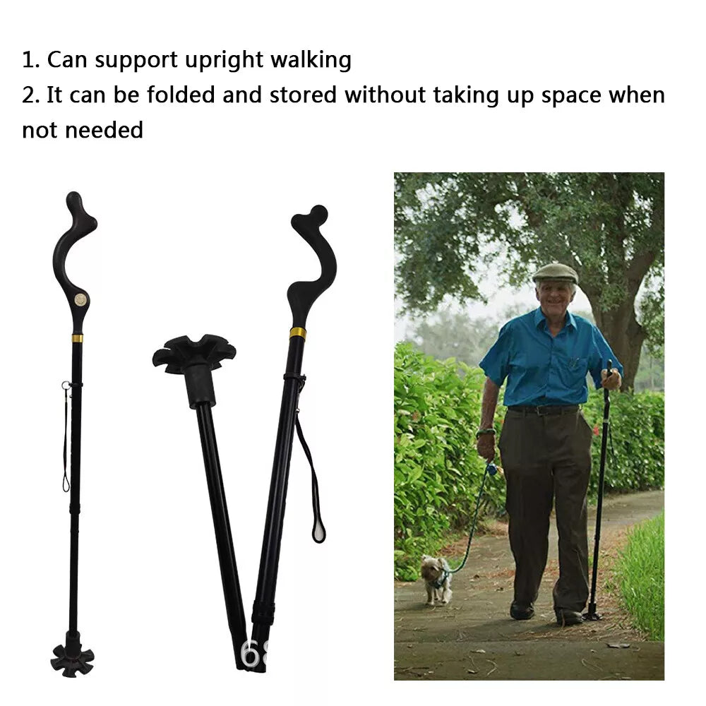 Walking Stick Foldable Posture Straight Cane Travel Adjustable Height