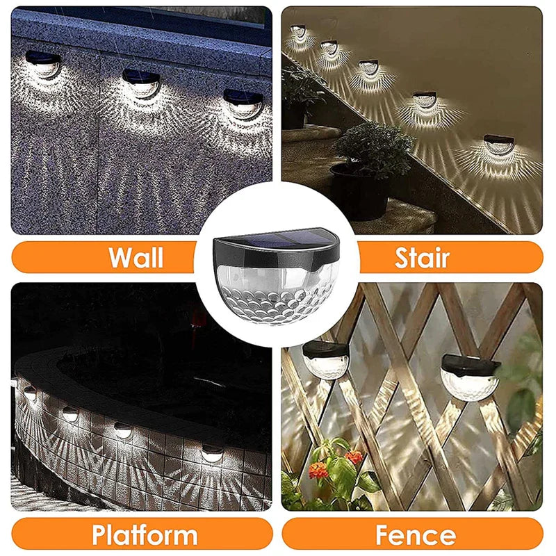 2pcs Solar Fence Lights Outdoor Wall Lights Deck Step Stair Lights Waterproof Garden