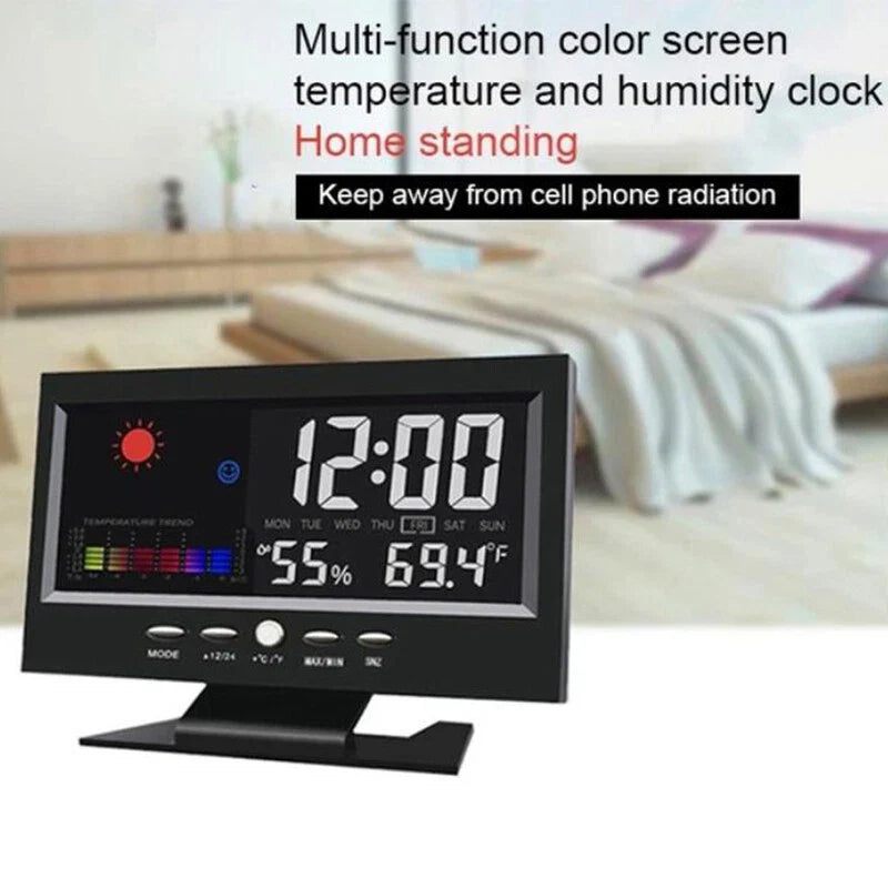 Color Screen Digital Backlight Snooze Alarm Clock Weather Date Hour Humidity