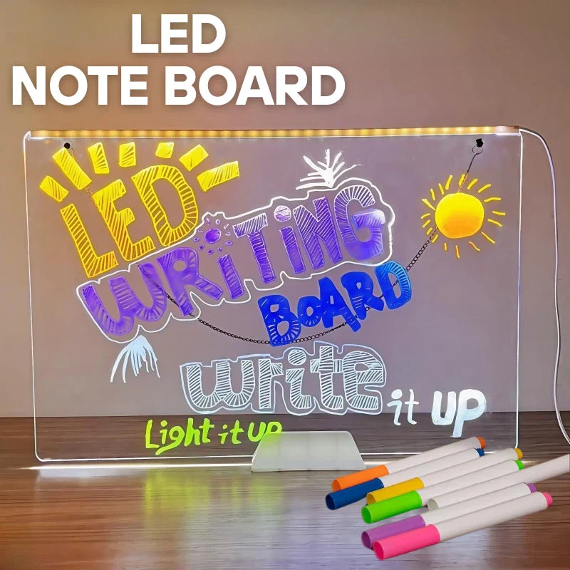 LED Message Note Board with Colors Acrylic Dry Erase Board with 7 Pens