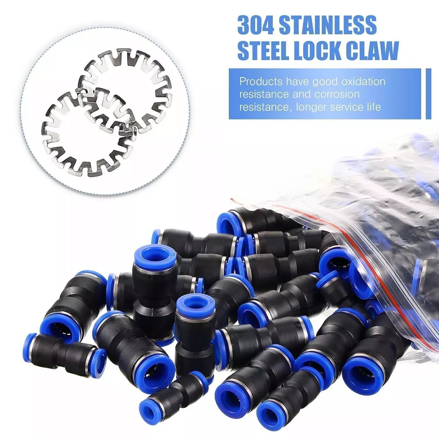 50Pcs Straight Push Connectors Pneumatic Connect Fittings Air Line Quick Hose