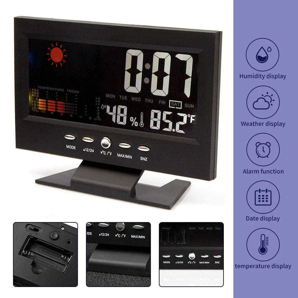 Color Screen Digital Backlight Snooze Alarm Clock Weather Date Hour Humidity