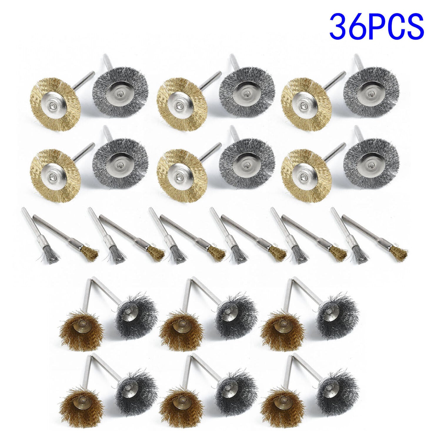 36PCS Steel Brass Wire Wheel Polishing Pad Brush Set For Dremel Rotary Tool