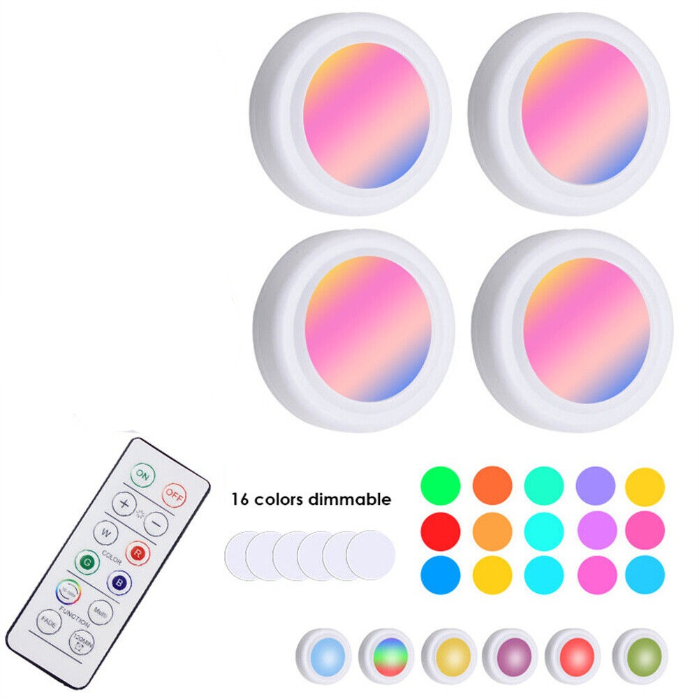 Wireless LED Light 4 Pack Remote Control RGB 16 Color Changing Cabinet Closet