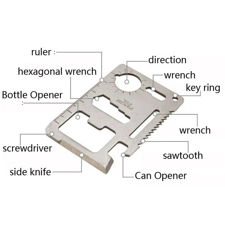 Credit Card 11-in-1 Survival Pocket Tool, Multi Function Portable Outdoor