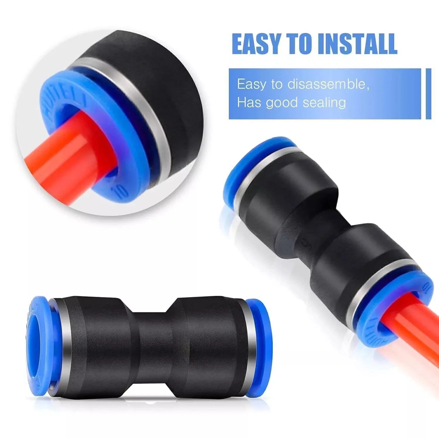 50Pcs Straight Push Connectors Pneumatic Connect Fittings Air Line Quick Hose