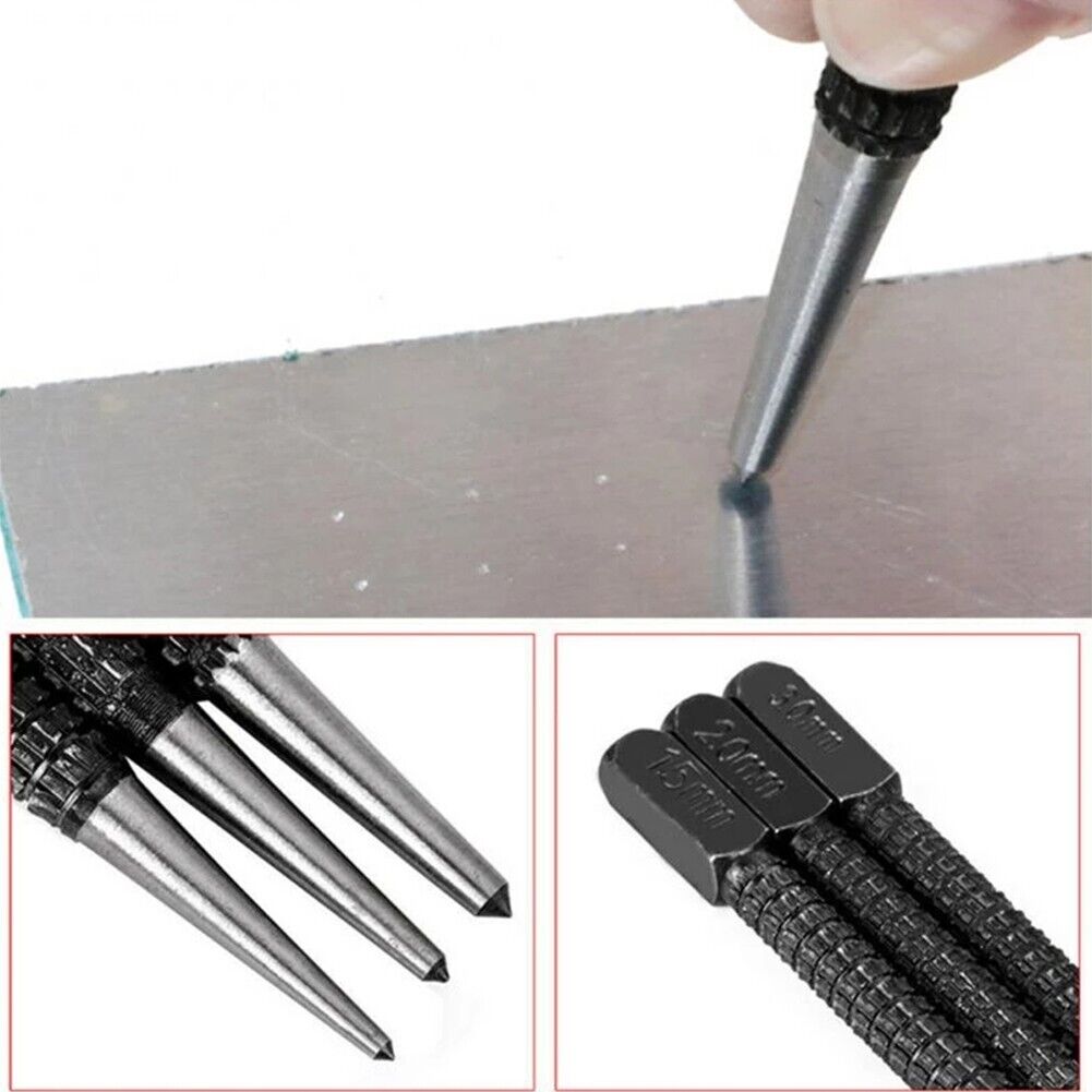3pcs Marking Center Punch 1.5/2/3mm Adjustable Drilling Hand Tools Non-Slip