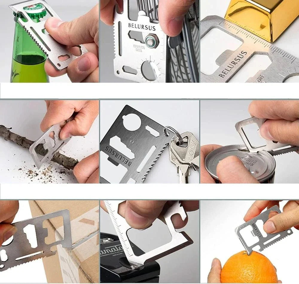 Credit Card 11-in-1 Survival Pocket Tool, Multi Function Portable Outdoor