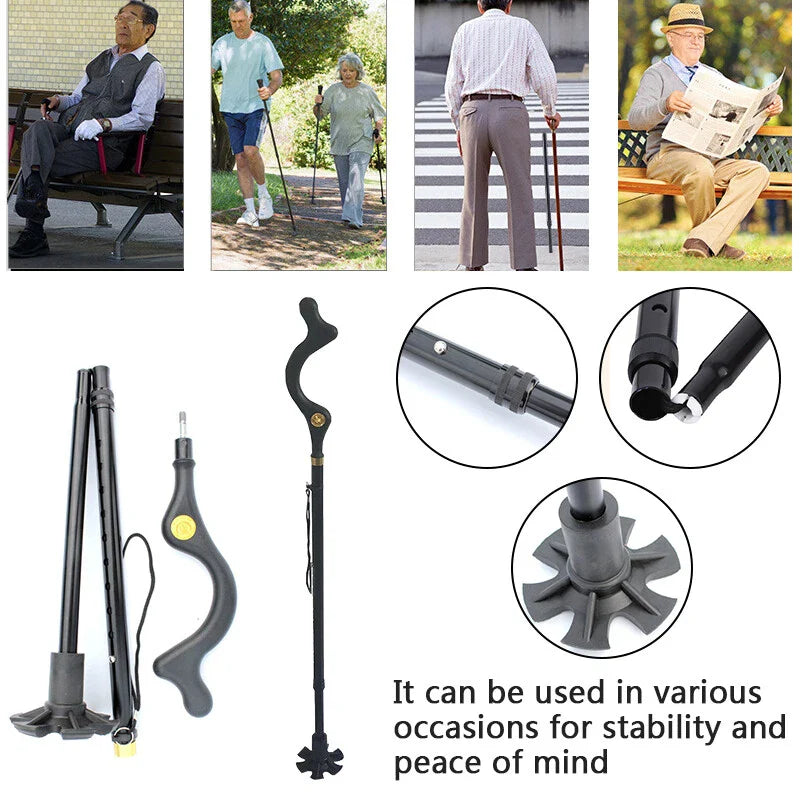 Walking Stick Foldable Posture Straight Cane Travel Adjustable Height