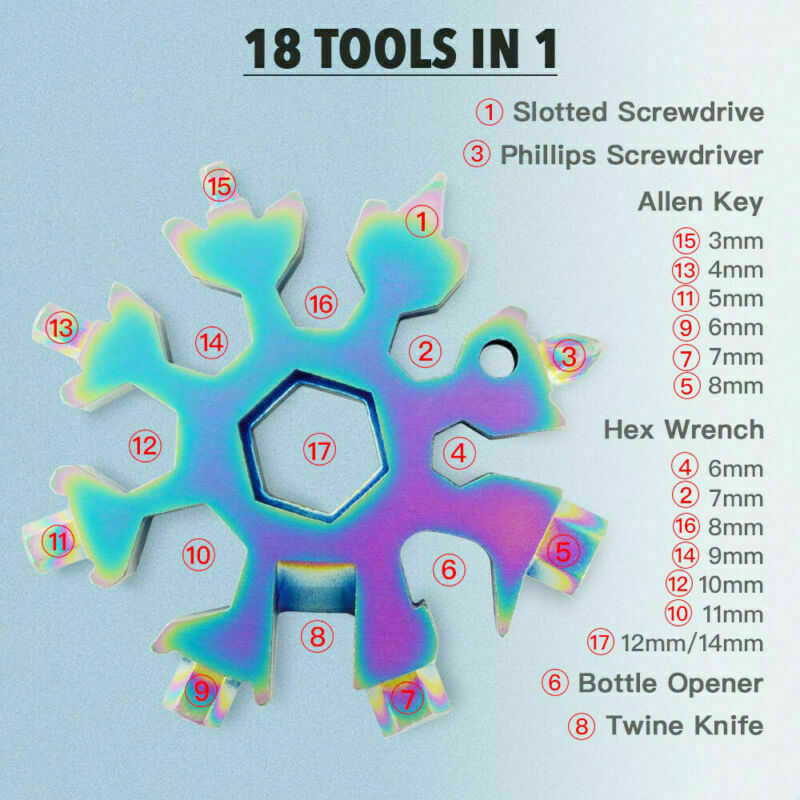 18 in 1 Stainless Multi-tool Snowflake Keychain Screwdrive