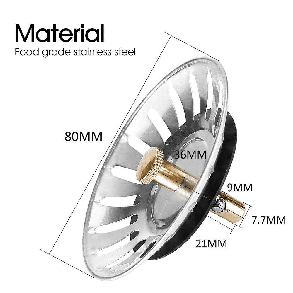 Free shipping-2PCS 8CM Stainless Steel Kitchen Sink Strainer Waste Plug Filter Drain Stopper