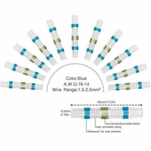 200PCS Waterproof Solder Seal Sleeve Heat Shrink Butt Wire Connectors Terminals
