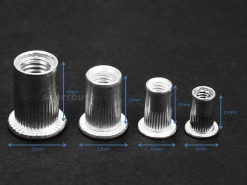 100pc M4 - M8 Aluminium Flat Threaded Thread Blind Rivet Nut Crimping For Bolt