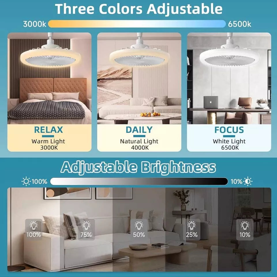 Fan with Light Adjustable Bedroom Living Room Fan Lamp Modern E27 Led Ceiling