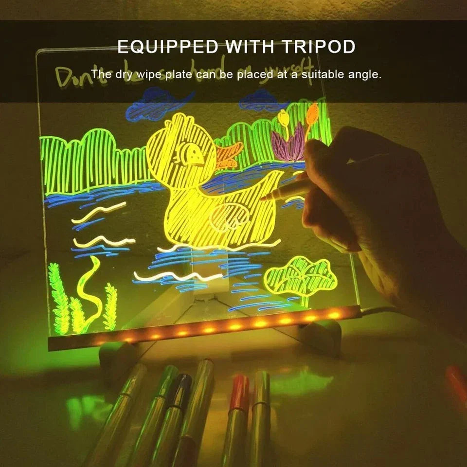 LED Message Note Board with Colors Acrylic Dry Erase Board with 7 Pens