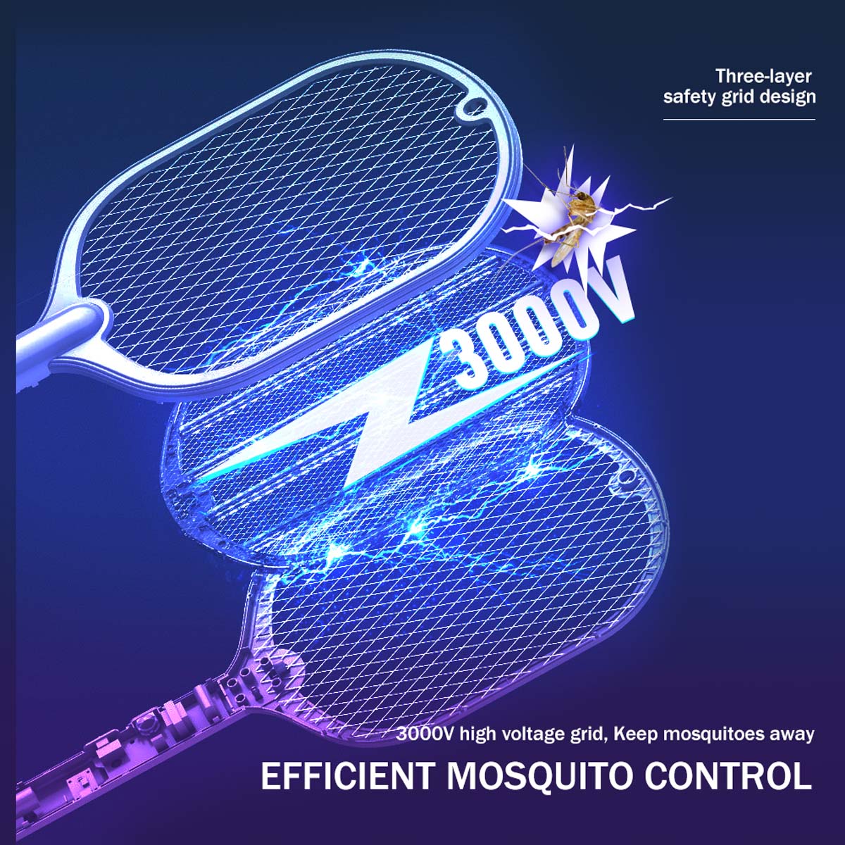 Rechargeable Bug Zapper Mosquito Swatter Racket Electric Fly Insect Killer USB