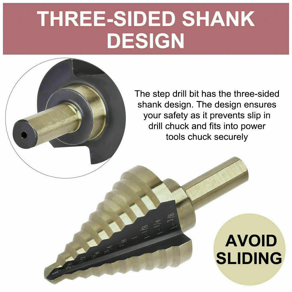 5Pcs HSS Step Steel Cone Drill Hole Cutter Titanium Bits Set Kit + Aluminum Case