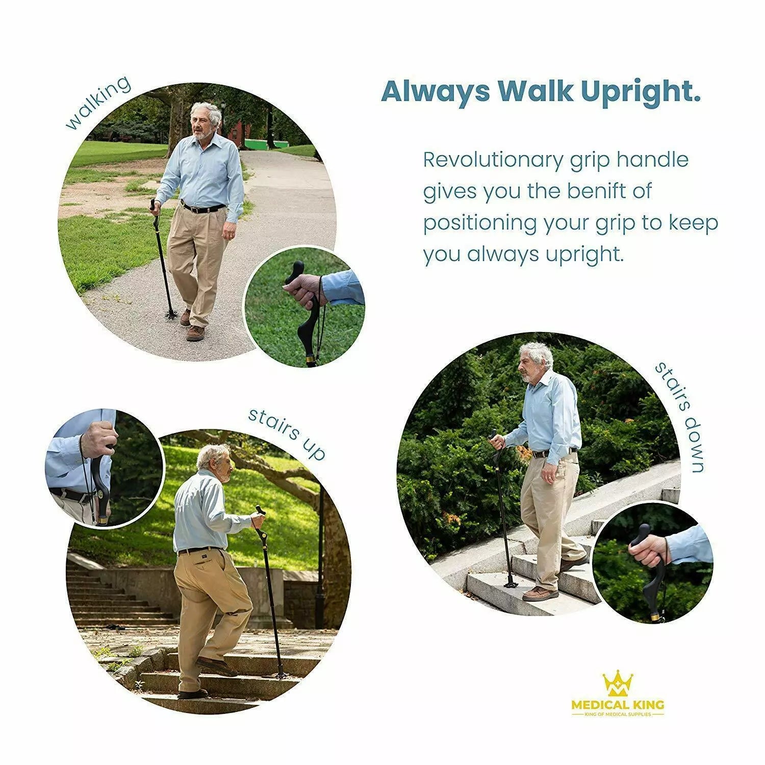 Walking Stick Foldable Posture Straight Cane Travel Adjustable Height