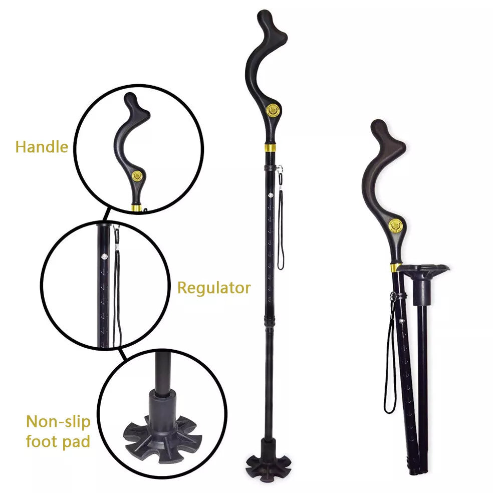 Walking Stick Foldable Posture Straight Cane Travel Adjustable Height